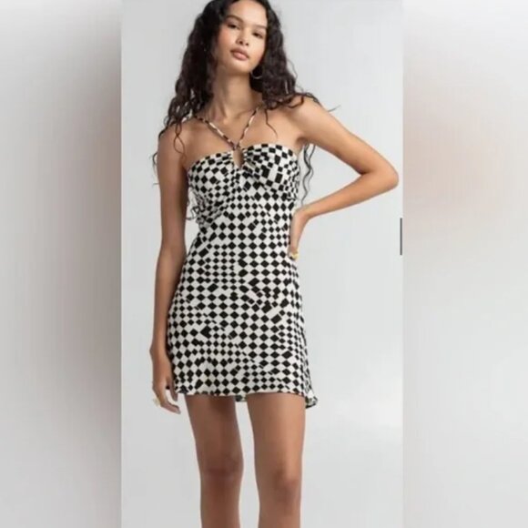 Brown Checkered Mini Dress - Picture 2 of 4